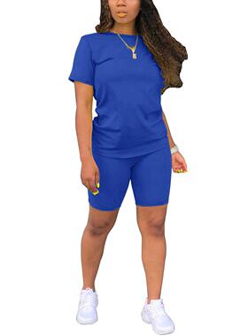 Women'S Solid Two-Piece Set – Casual Round Neck Tee &,