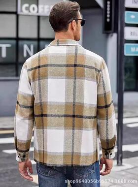 Men's warm checkered thick shirt jacket