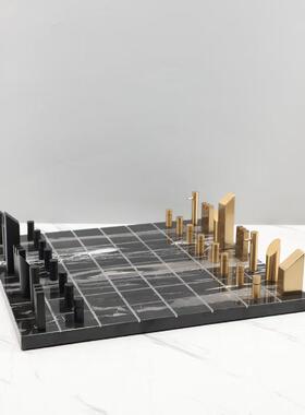 欧式大理石棋盘样板房电视柜卧室书房客厅餐厅桌面家居饰品摆件