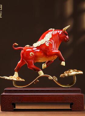 大明铜匠福运如意金钱铜牛摆件客厅办公室送领导装饰公司开业礼品