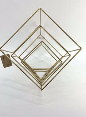现代铁艺切角方型摆件金色金属几何工艺品摆件婚庆桌花花艺架构