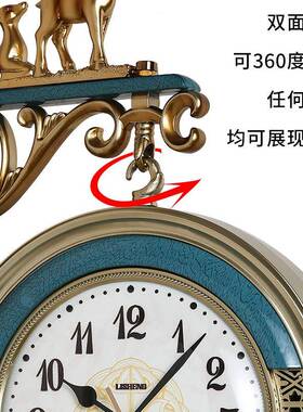 丽盛双面挂钟表静音客厅大气覆古现代轻奢新中式北欧风格装饰时钟