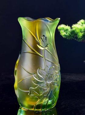 佛仿琉璃莲花插花瓶玻璃花养瓶花富贵竹花瓶供供佛品莲F8758JH9用