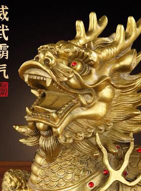 铜麒麟摆件一对纯黄铜铜火麒麟大号客厅家用办公室家居黄铜工艺礼
