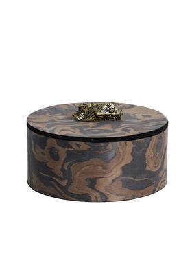 简约现代家居云里样板间把手圆形收纳盒木质皮面样板房间软装饰品