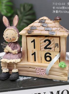 新款创办意木质日历小摆件台历幼儿园公日桌可爱装饰面品房间拍照
