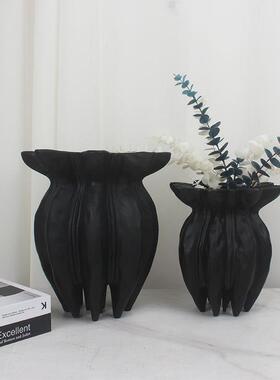 中古简约风黑色佛手花瓶民宿酒店样板间客厅玄关插花花器软装饰品