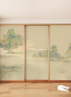 凯贝嘉新中式山水翻新衣柜门贴纸茶室家俱柜子遮丑贴画 画自粘加