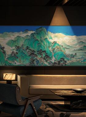 新中式酒店会所大尺寸蓝色山水挂画客厅沙发背景墙茶室餐厅装饰画