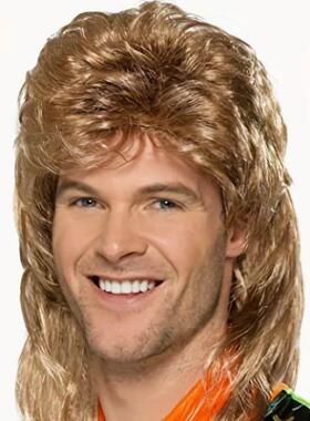 Men's mullet wig, men's wig, punk long curly hair,