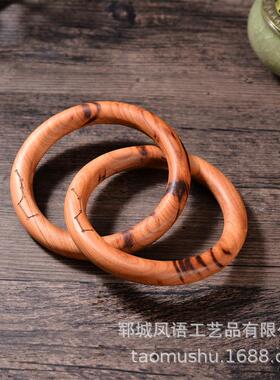 厂家供应雷击桃木乾坤圈北斗七星实木一体雕刻把件雷击木配饰