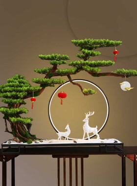 新中迎松意仿真盆景绿植客厅酒店客家居玄关装式饰品软装MB00292