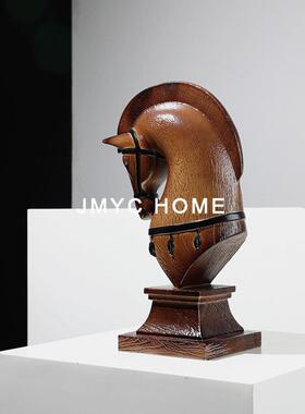 中古高级感马首马头雕塑装饰品酒店办公室别墅客厅电视柜酒柜摆件