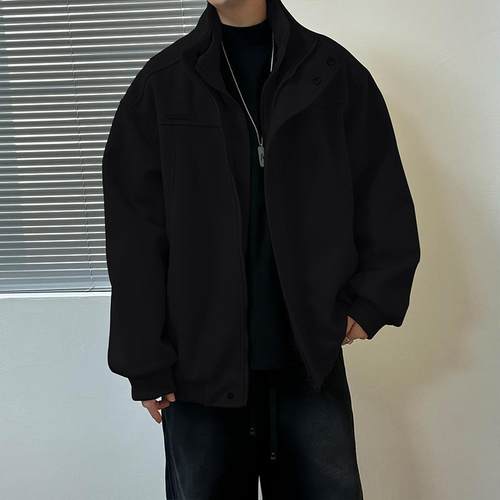 呢子外套男秋冬季新款高级感宽松痞帅男士休闲夹克立领毛呢1218e - 图2