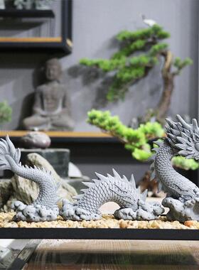 仿青石瑞兽神龙装饰摆件鱼缸微景观造景瑞龙摆设茶桌茶几祥龙茶宠