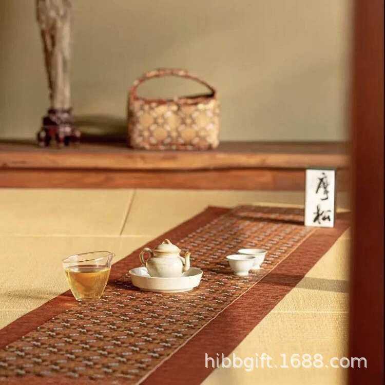 知舍新品八宝团窠纹茶席套装 复古中式茶桌台布双面禅意布艺桌旗,淘宝优惠券,粉丝福利购,淘宝优惠卷