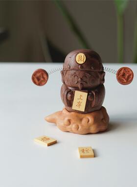 实木财神摆件汽车用装饰桌面家居车载中控台摇头创意乔迁礼物