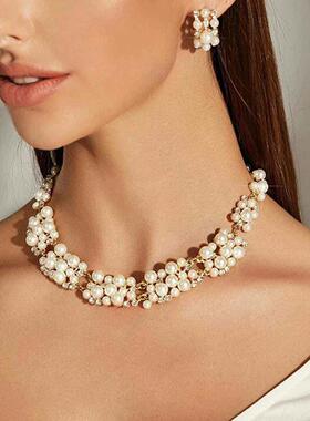 pearl necklaces set earrings jewelry women 珍珠潮女项炼饰品