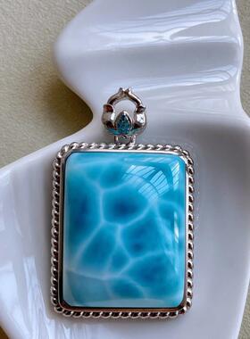海纹石方牌吊坠拉利玛无事牌项坠 锁骨链坠挂件26*21.8mm厚10.8mm
