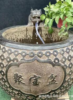 复古民俗石雕鱼缸家用农村小院养鱼石缸别墅石雕花盆仿古景观摆件