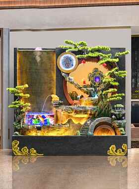 大型水幕墙背景墙假山流水喷泉客厅室内屏风庭院循环瀑布景观摆件