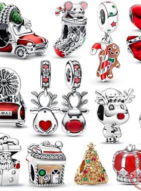 Christmas Series 925 Sterling Silver Hat Heart Red Nose Rein