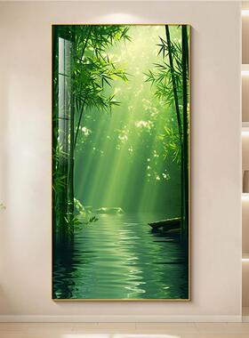入户门竹子壁画 画装饰画 画大气竹报平安竹林风景玄关挂画 画客