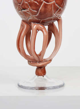 中古风红棕色肌理高脚手工琉璃玻璃水培插花花瓶中古风灯插花装饰