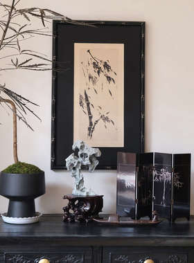 松鹤竹屏仿漆器仿古生日送礼复古新中式日式桌面小屏风摆件工艺品