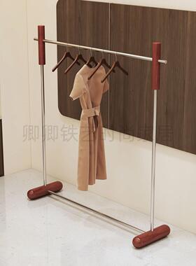 服装店展示架不锈钢中岛架女装落地胡桃木亮面货架挂衣架陈列道具