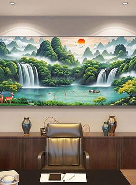 流水生财风景山水画 画客厅背景墙挂画 画办公室八方来财装饰画