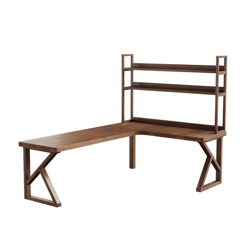 全实木双人转角书桌书架一体L型电脑桌卧室简易学习桌家用办公桌 - 图3