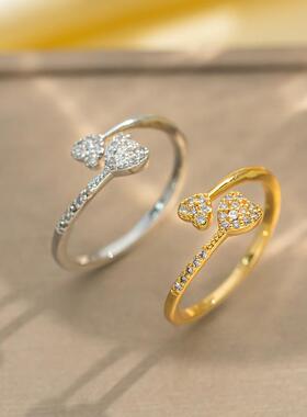 韩尚版轻奢设计感调满钻镶嵌锆戒指女开口可节指环网红铜镶嵌锆石