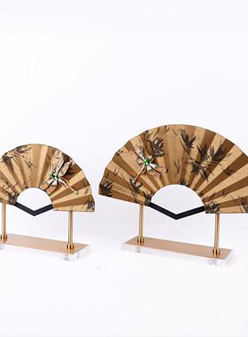 新工中MC-TY-72式桌面金饰属扇艺摆件样板房子售楼处酒店古典玄关