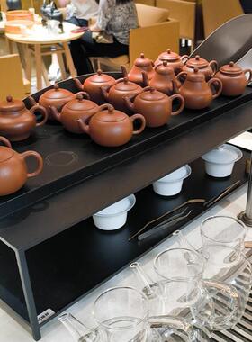 不锈钢茶壶层架茶饮店吧台茶具摆放新中式铁艺层架立式加高沥水盘