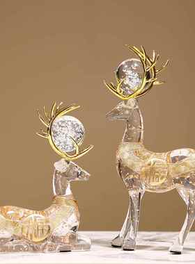 创意家居财鹿摆件一对轻奢高档客厅玄关酒招柜办电柜公室装饰S220