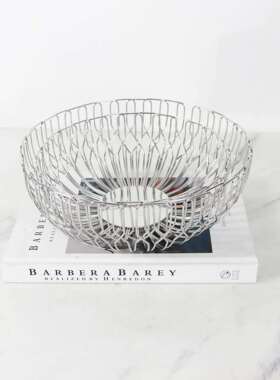 简约不锈钢圆形果篮客厅家用茶几果盘摆件不锈钢置物蓝面包篮