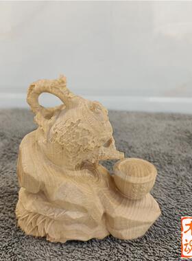 小叶小黄杨木刻茶壶手件家居装饰品把文玩把把壶茶宠男士车雕DWD