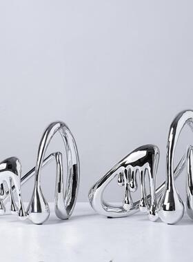 轻奢电镀银色树脂竖琴琵琶音符流体摆件电视柜玄关柜展示柜装饰品