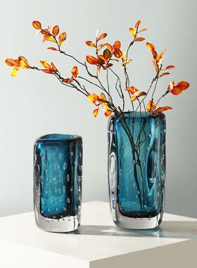 透轻面奢气泡玻璃花客厅插花摆件蓝色大气明琉璃花瓶器桌卧室家居