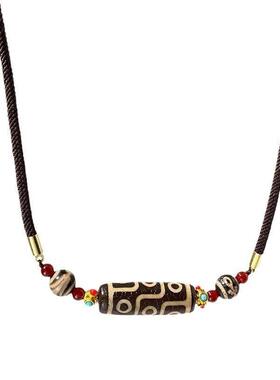 民族藏式九眼天珠项链女小众中国设计高级情侣配饰中式复古毛衣