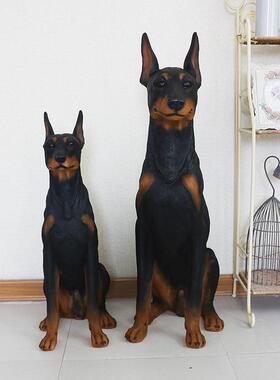 货源庭院看门狗仿真杜宾犬摆件树脂工艺品宠物狗模型