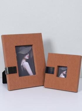 约现代高端编织皮相框EZN台卧室床头柜书房桌面简家居装饰摆品摆