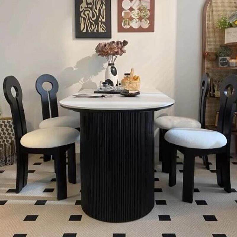 奶油风岩板餐桌家用现代简约小户型餐桌椅组合半圆奶油风吃饭桌子,淘宝优惠券,粉丝福利购,淘宝优惠卷