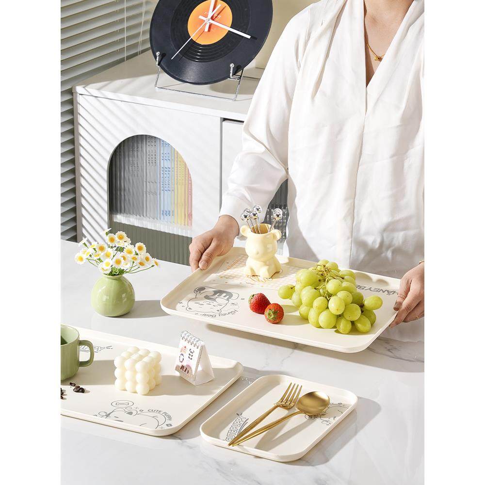 奶油风托盘长方形大号家用茶盘放水杯杯子收纳盘餐用面包蛋糕餐盘,淘宝优惠券,粉丝福利购,淘宝优惠卷