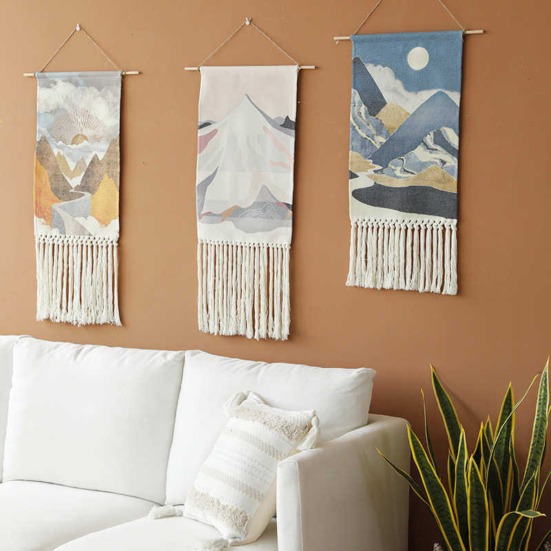 棉线编织挂毯印花壁挂手工打结流苏可选择花型墙壁挂饰,淘宝优惠券,粉丝福利购,淘宝优惠卷