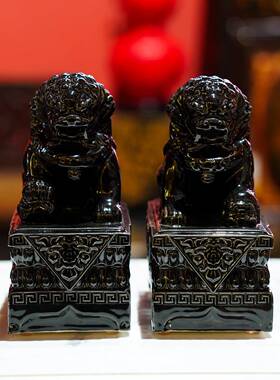 【本尼家】陶瓷狮子创意摆件一对客厅书房陶瓷装饰玄关摆件