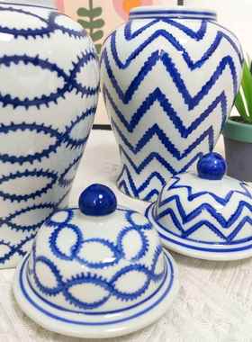 青花陶瓷将军罐客厅书房装饰花瓶青花瓶摆件玄关水培插花软装花瓶