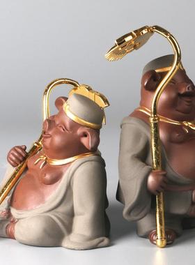 中式天蓬元帅猪八戒手办精品紫砂可养办公桌面书房家居鱼缸摆件