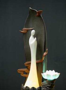 新款中禅意件 创意家居客厅博古摆架装饰品迁 覆古小夜灯式乔新居